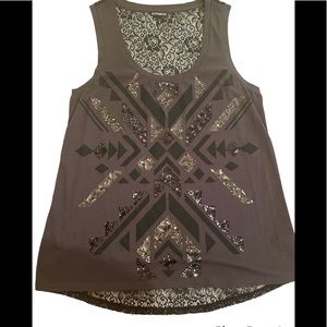Express Medium Grey Geometric Sequin Tank top